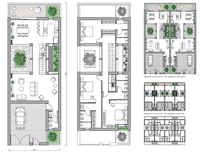 Case a schiera con patii e giardino Archweb