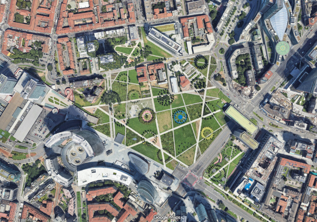 Biblioteca degli alberi a Milano Porta Nuova. Fotografia © Google Maps