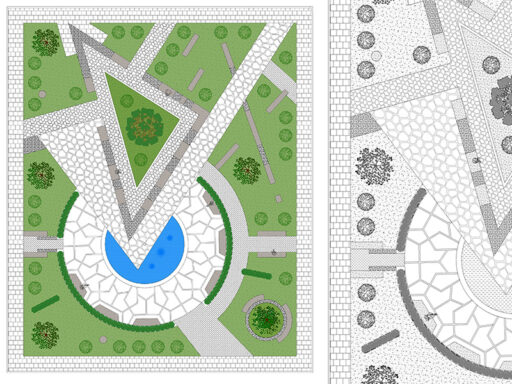 Schema progettuale di un giardino pubblico che ha come riferimento le geometrie di Kandinskij