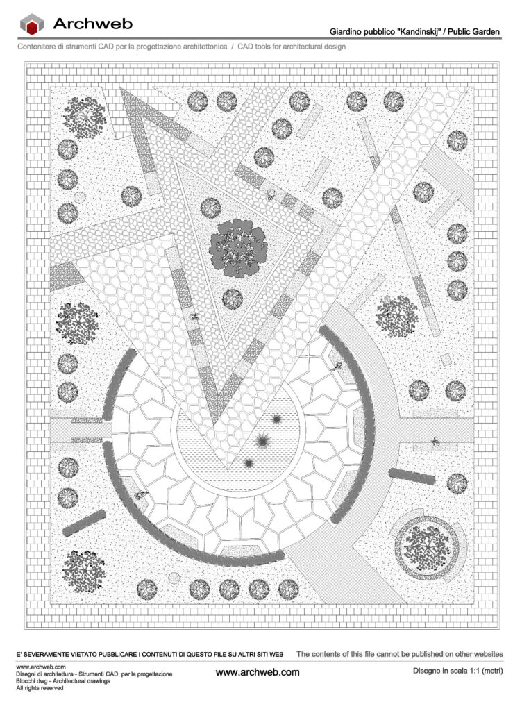 Design scheme of a public garden that takes Kandinsky's geometries as a reference