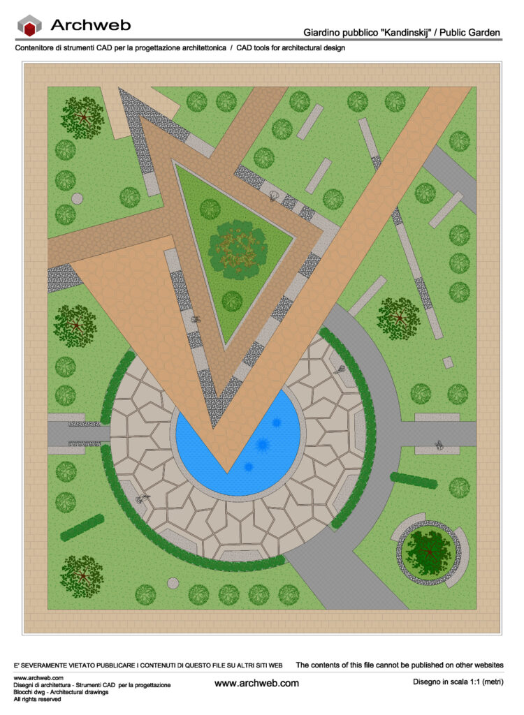 Schema progettuale di un giardino pubblico che ha come riferimento le geometrie di Kandinskij