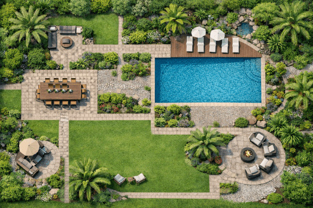 Piscina con giardino 06 simulazione Archweb