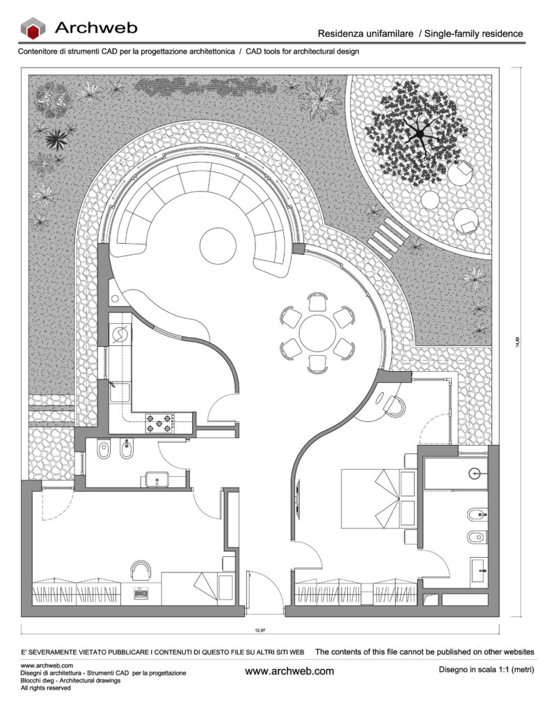 Casa unifamiliare 18 dwg. Pianta in scala 1:100