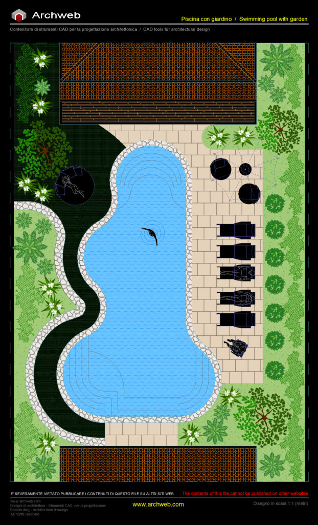 Giardino con piscina 09 cad Archweb