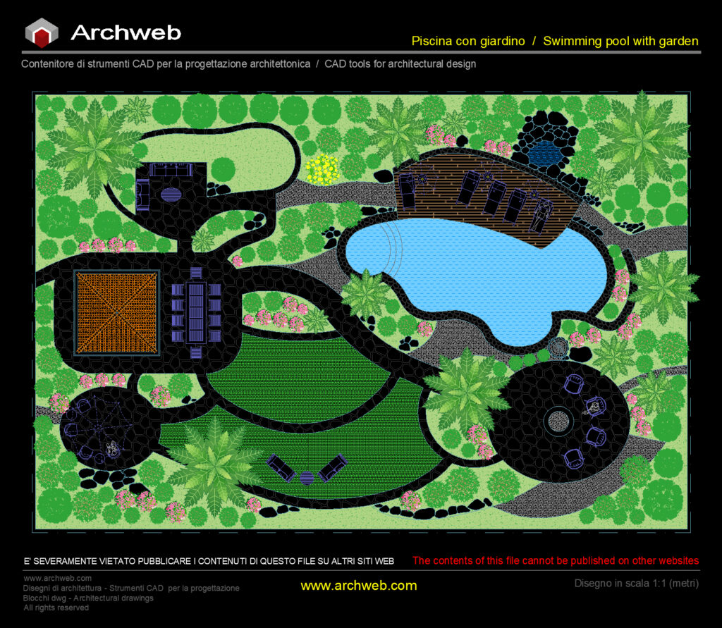 Piscina con giardino 08 cad Archweb