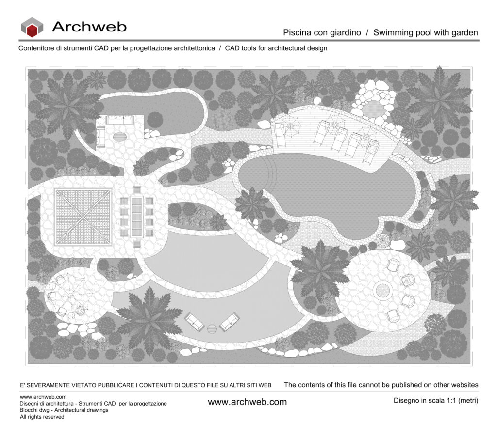 Piscina con giardino 08 dwg cad bianco e nero Archweb