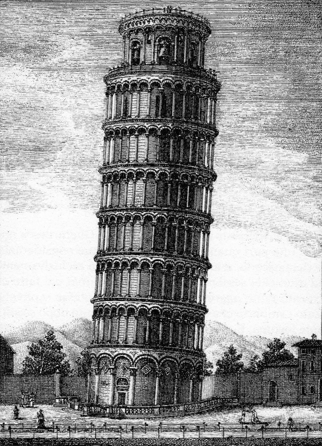 Torre di Pisa. Incisione di G. Ciuti del 1850