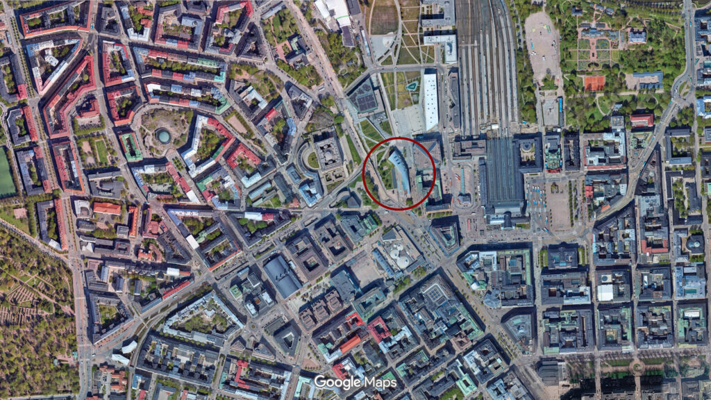 Kiasma, Museo di Arte Contemporanea a Helsinki progettato da Steven Holl. Fotografie © Google Maps