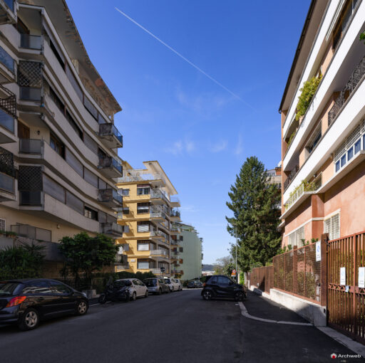 The Cassiopea building in the context of Via Archimede in Parioli