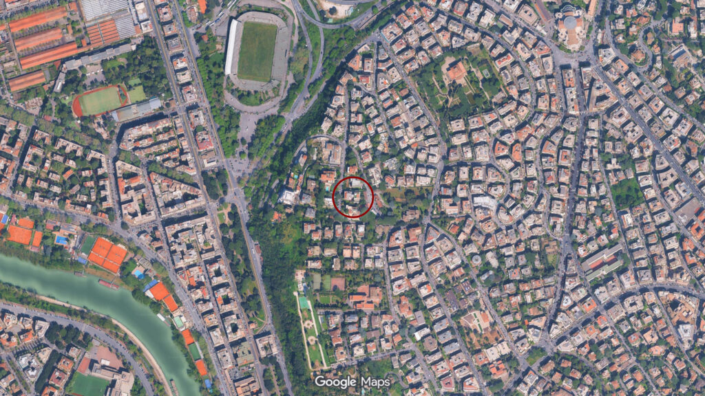 Vista aerea del Villino Sacer in via di Sassoferrato