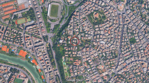 Vista aerea del Villino Sacer in via di Sassoferrato