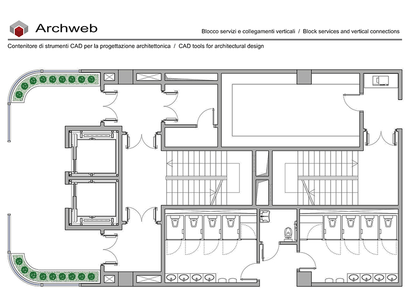 Blocco ascensori scale e servizi 16 dwg Archweb