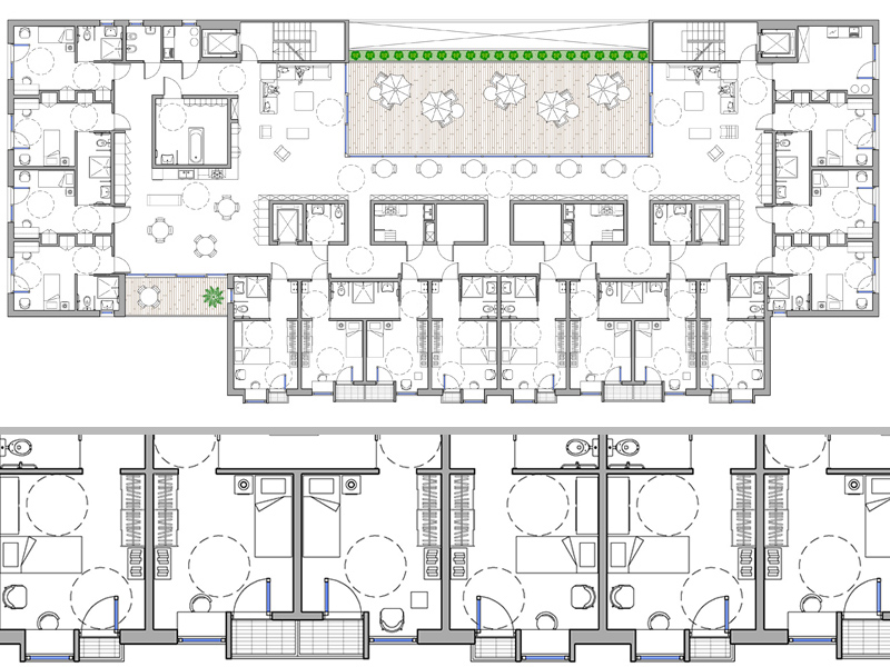 Schema progettuale piano tipo residenze per anziani.