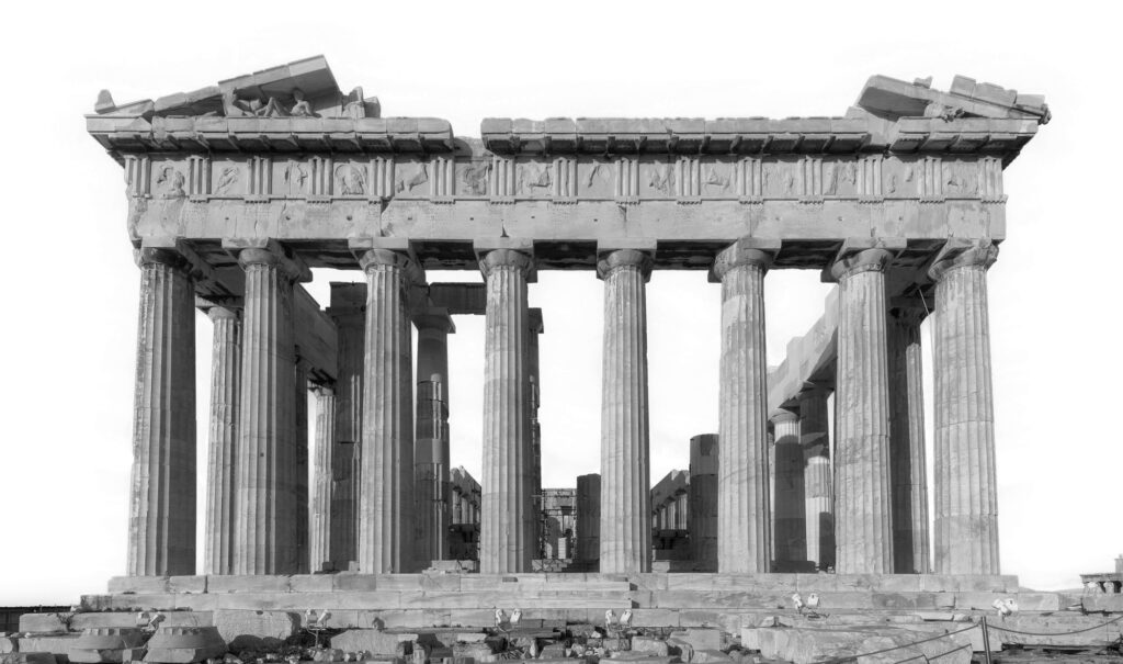 Fotografia del Partenone di Dmitry Vinogradov su Depositphotos.com (Elaborazione B/N Archweb)