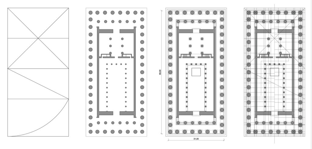 Geometria ed analisi della pianta del Partenone. Disegni Archweb dwg