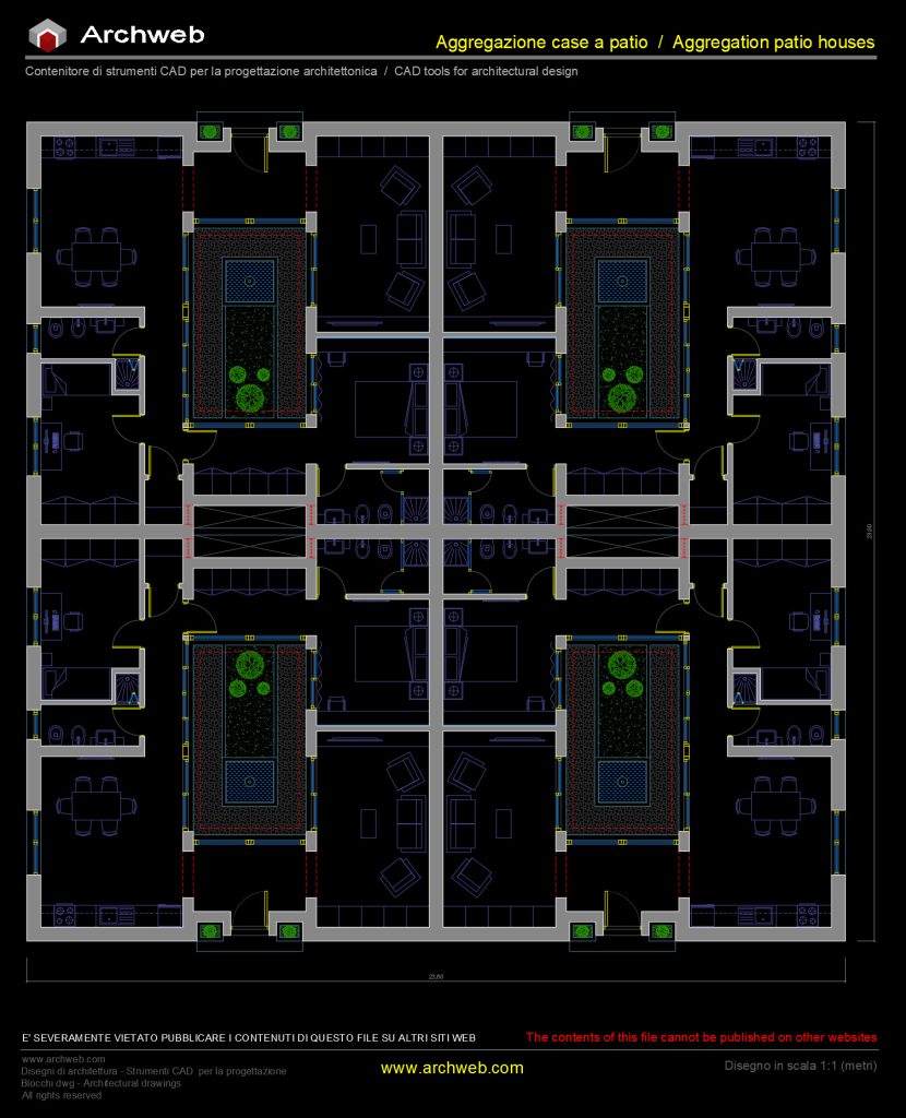 Anteprima CAD. Aggregazione residenze a patio 01.