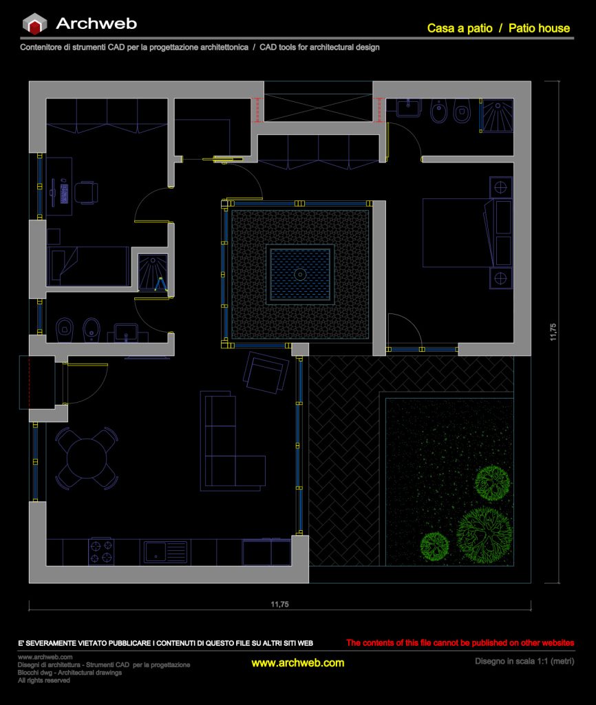 Pianta con patio 18. Disegno CAD