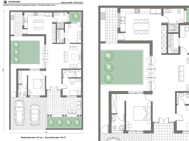 Casa con patio 21 dwg. Pianta in scala 1:100