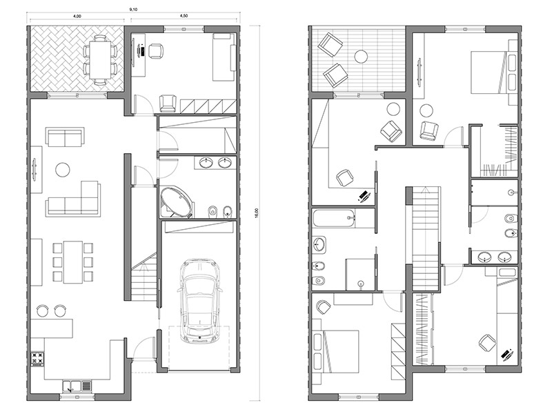 Row house 33 cad block