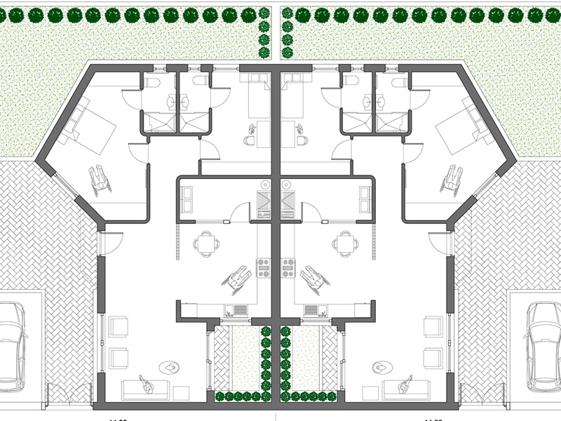 Semi-detached house 10 dwg scale 1:100