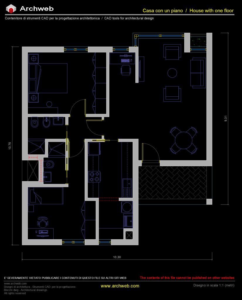 Pianta casa unifamiliare 02 CAD dwg