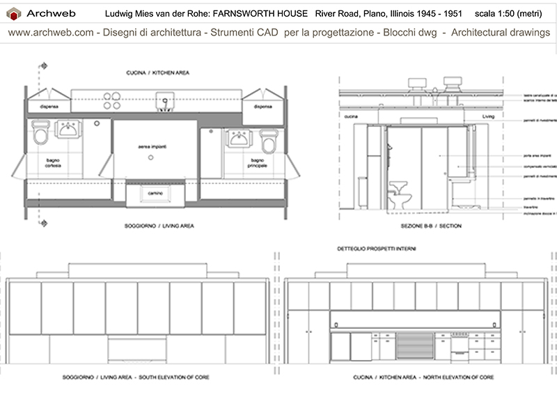 Farnsworth House dettagli dwg scala 1:50