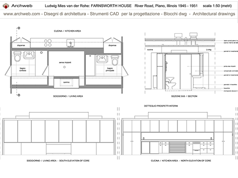 Farnsworth House dettagli dwg scala 1:50