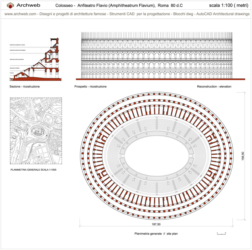 Colosseo, ricostruzione 2D dwg