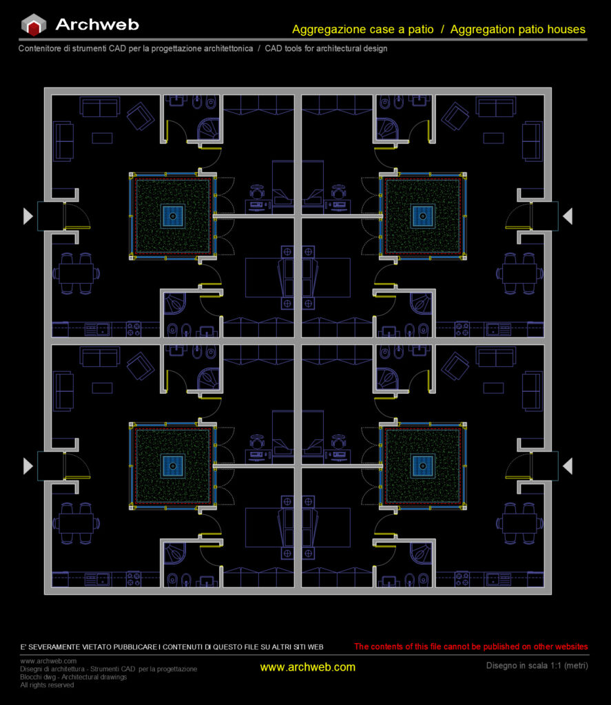Aggregazione residenze patio 03 - Disegno cad in scala 1:100 - Archweb