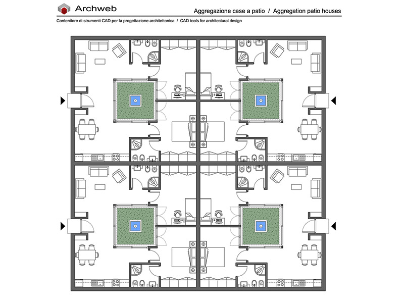 Aggregazione residenze patio 03 - Anteprima disegno dwg in scala 1:100 - Archweb