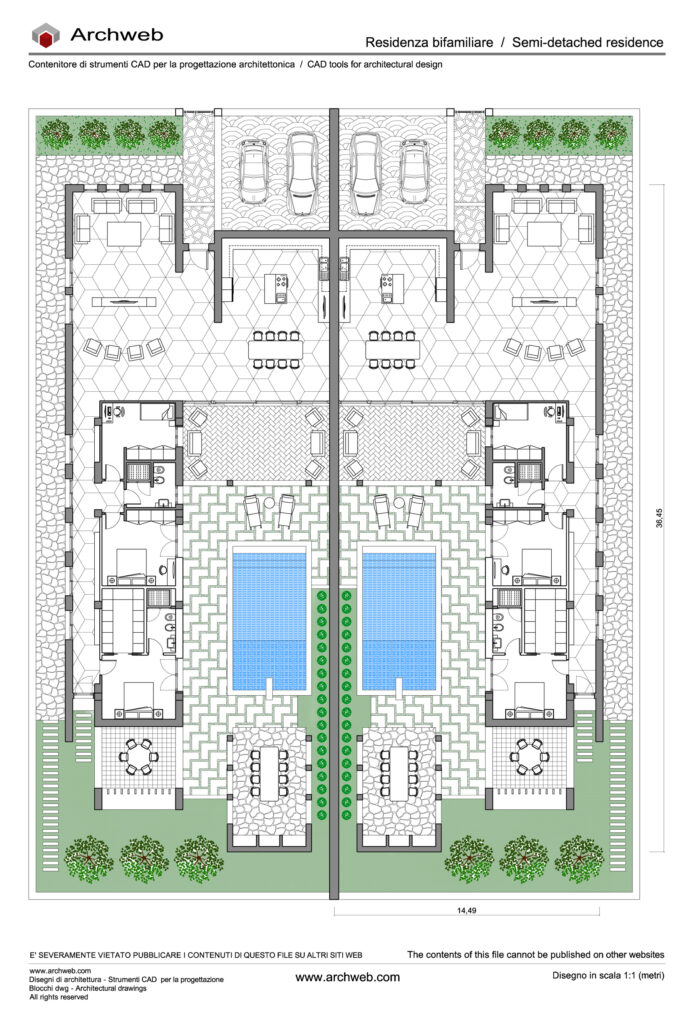 Two-family house 11 - Drawing dwg scale 1:100 - Archweb