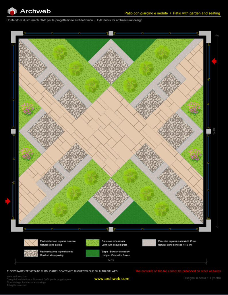 Pianta di un patio con giardino, anteprima CAD