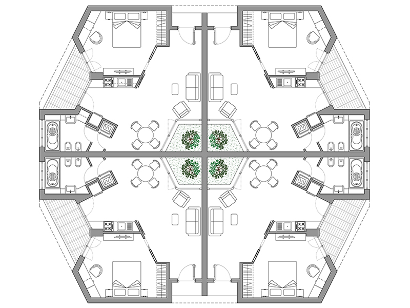 Residenza quadrifamiliare CAD dwg 04