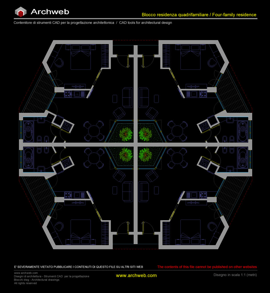 Residenza quadrifamiliare CAD dwg 04