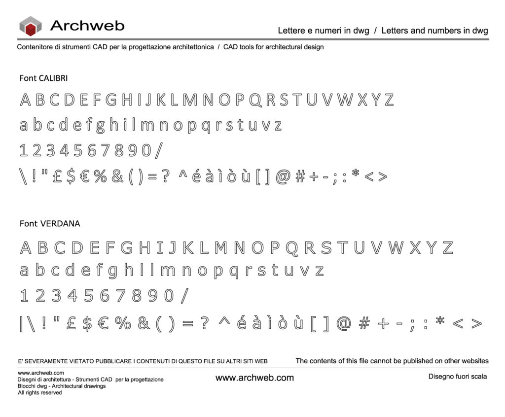 Lettere e numeri con font Calibri e Verdana.