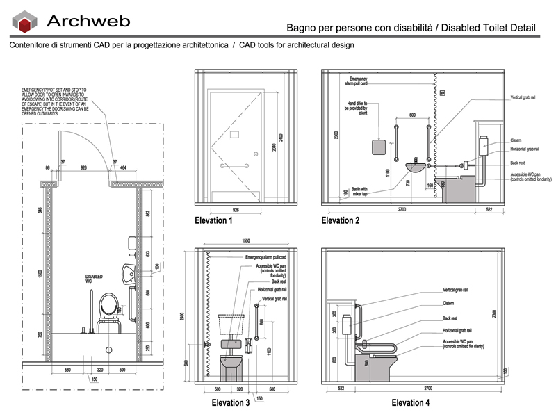Bagno per persone con disabilità dwg
