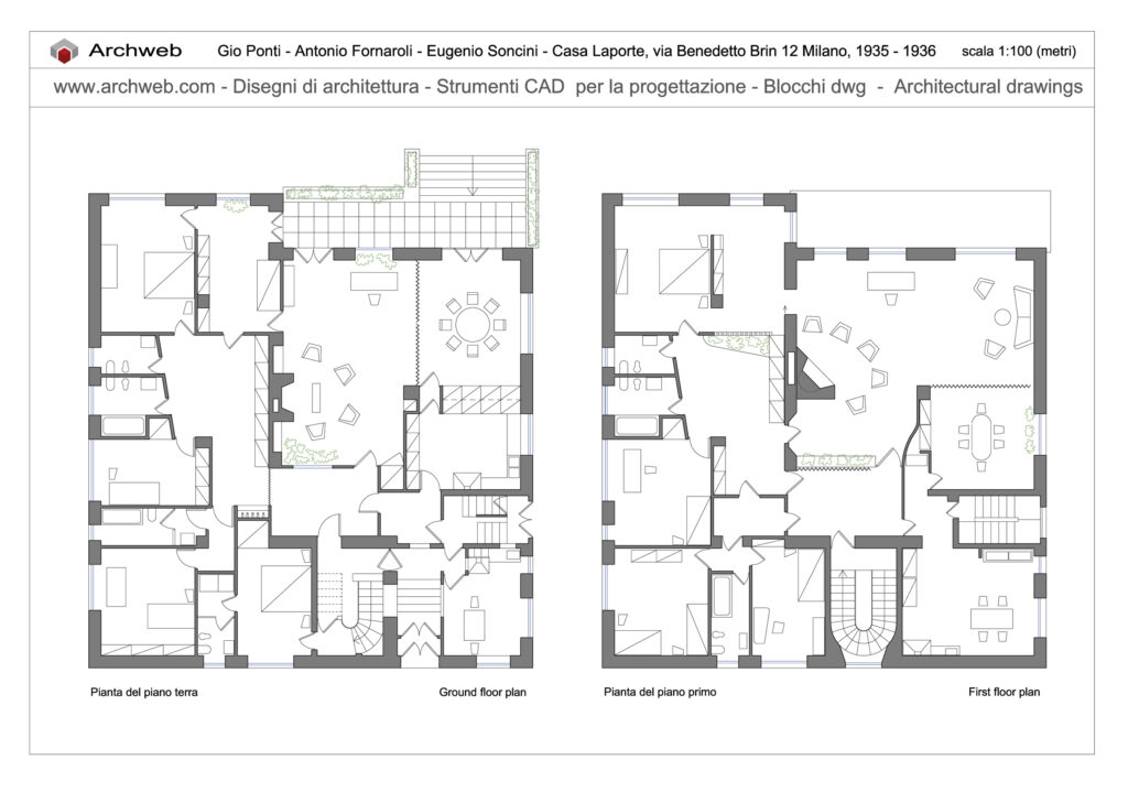 Gio Ponti, Casa Laporte a Milano piante progetto dwg
