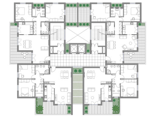 Edificio a torre con 4 appartamenti per piano