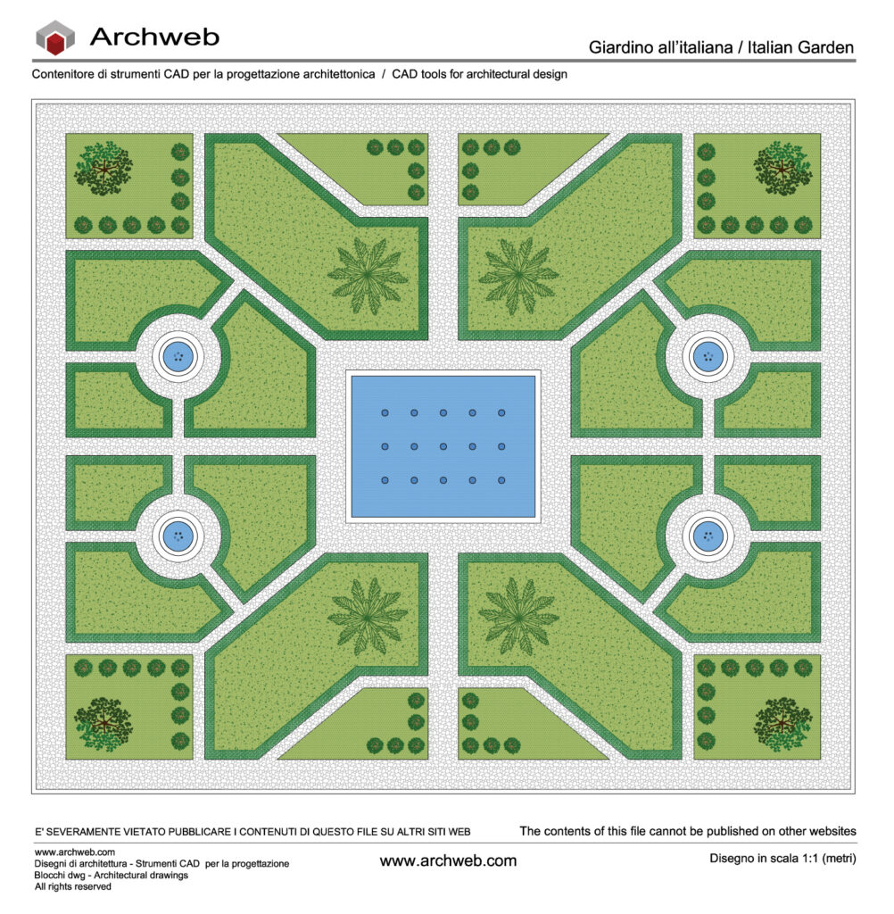 Pianta di un giardino all'italiana dwg