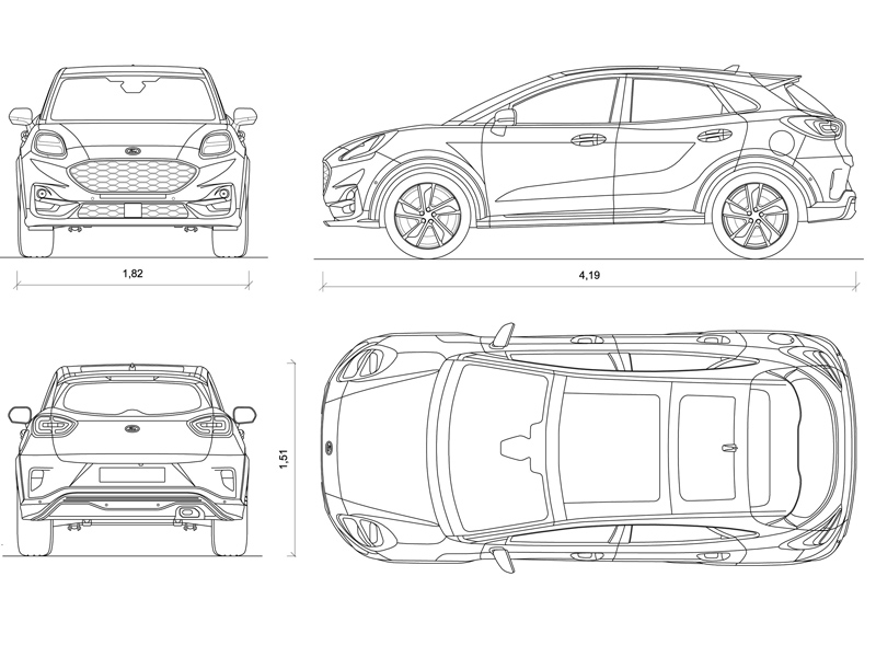 Ford Puma dwg in scala 1:100