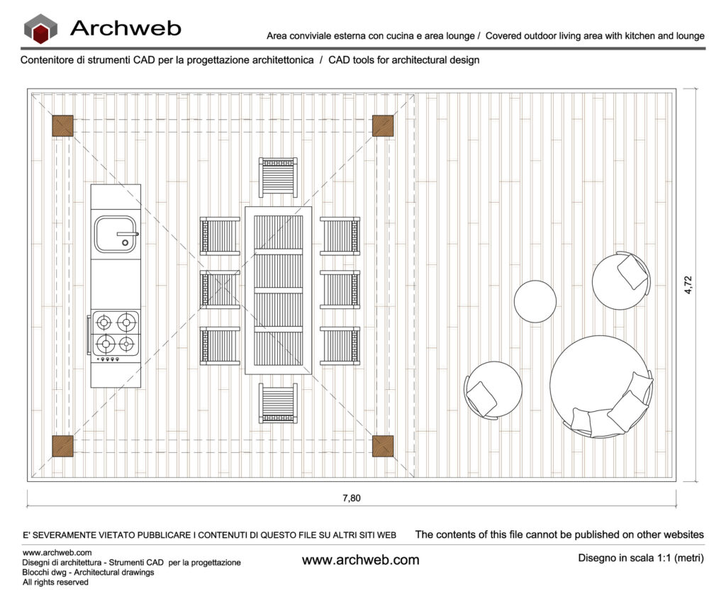 Area conviviale esterna 01 dwg. Pianta in scala 1:100