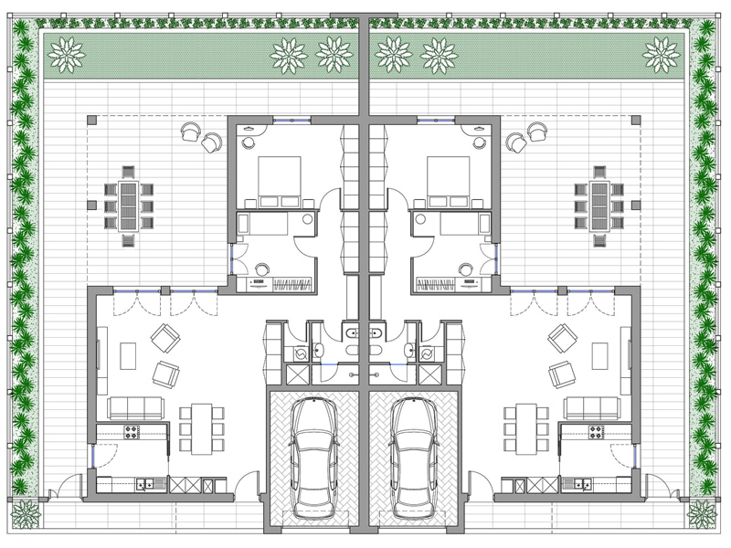 Casa bifamiliare 27 dwg. Pianta in scala 1:100