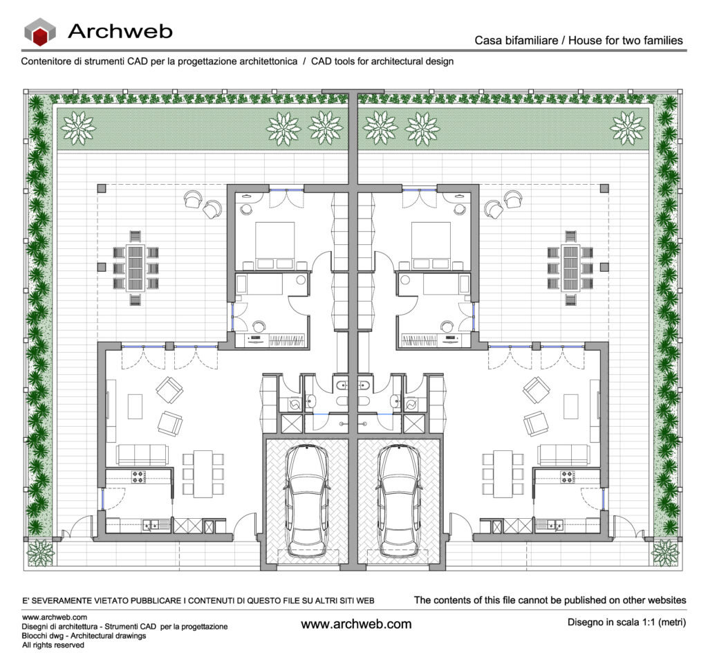 Casa bifamiliare 27 dwg. Pianta in scala 1:100