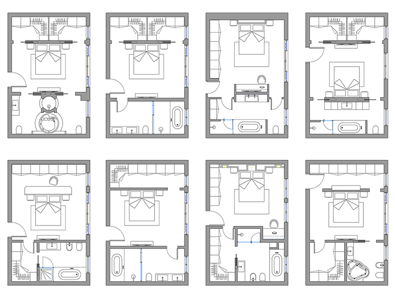 Dwg di Camere da letto con bagno e servizi.