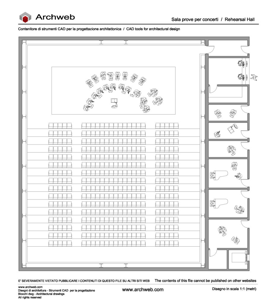 Sala prove per concerti dwg. Scala 1:100