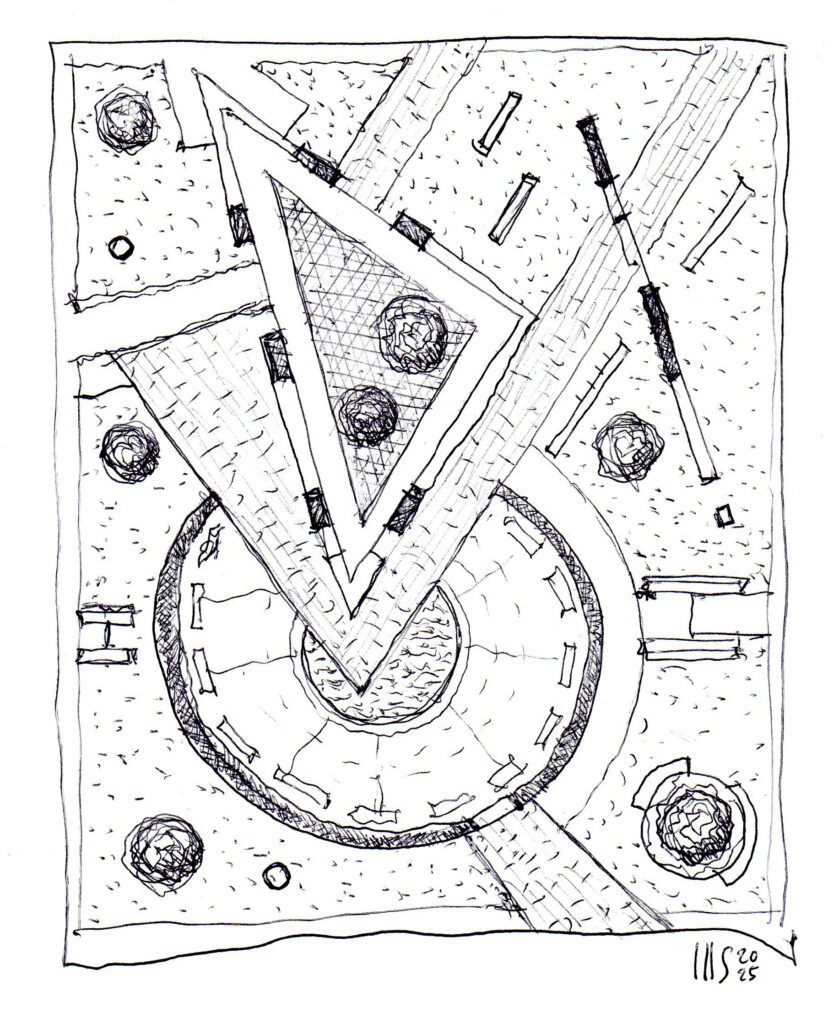 Schizzo per un giardino pubblico con riferimento alle geometrie di Kandinskij
