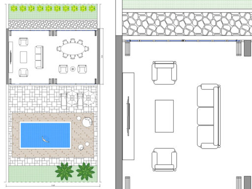 Serra bioclimatica con piscina e solarium. Dwg in scala 1:100