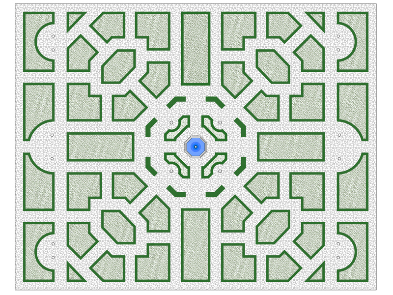 Schema di giardino formale con parterre geometrici