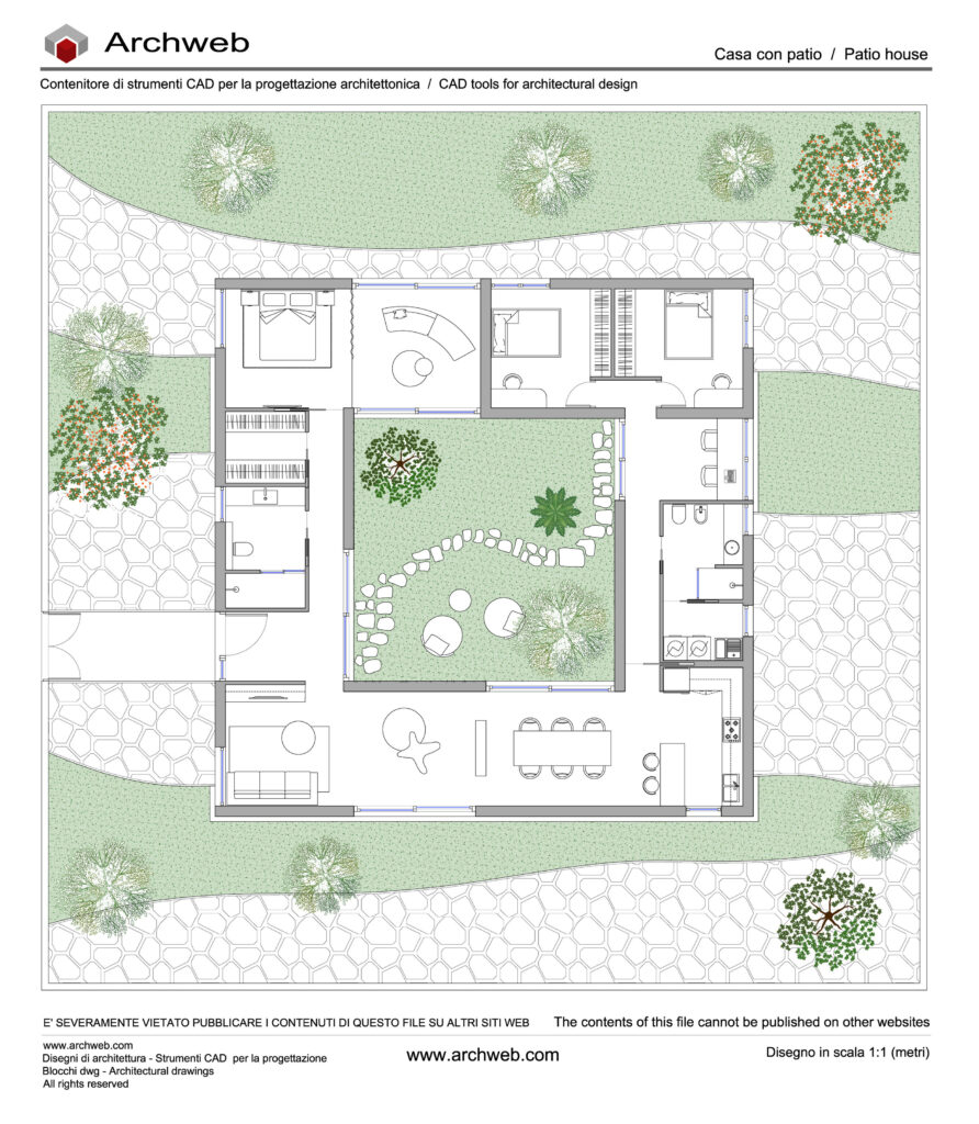 Casa con patio 29. Dwg in scala 1:100