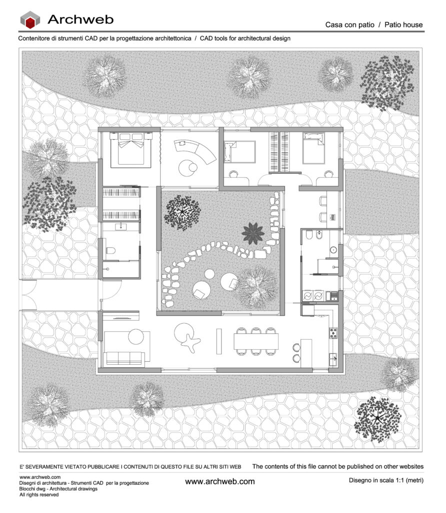 Casa con patio 29. Dwg in scala 1:100